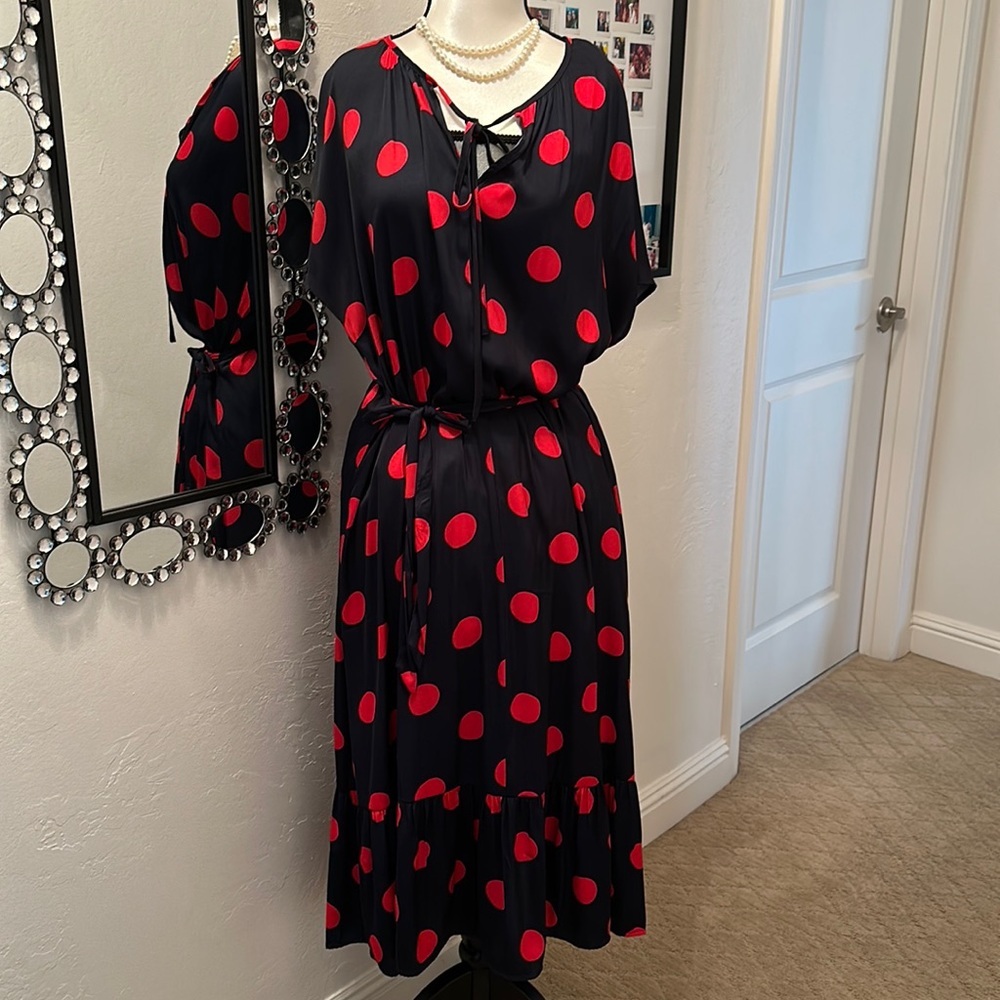 Banana Republic Navy blue, and red polkadot, midi dress
